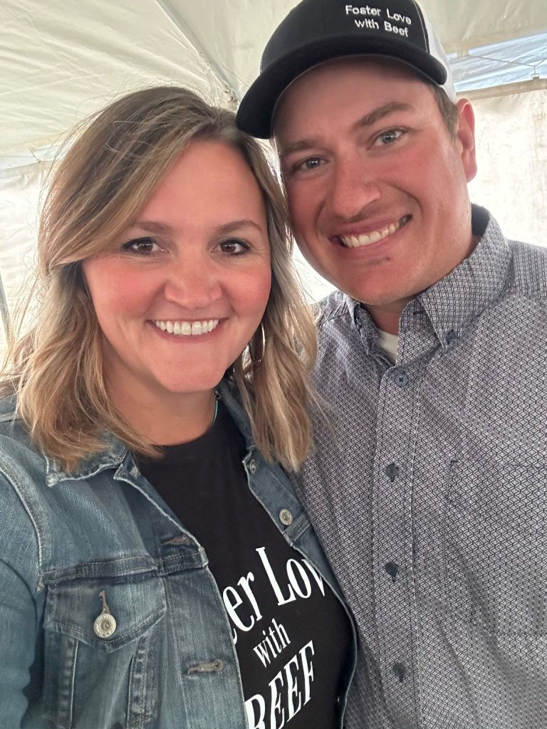 Lane and Jessi Grote pose in the Beef Tent at the Nebraska Cattleman’s Ball. Photo courtesy Jessi Grote