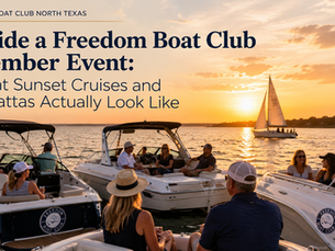 Freedom Boat Club members gathered for a sunset cruise on Lake Lewisville