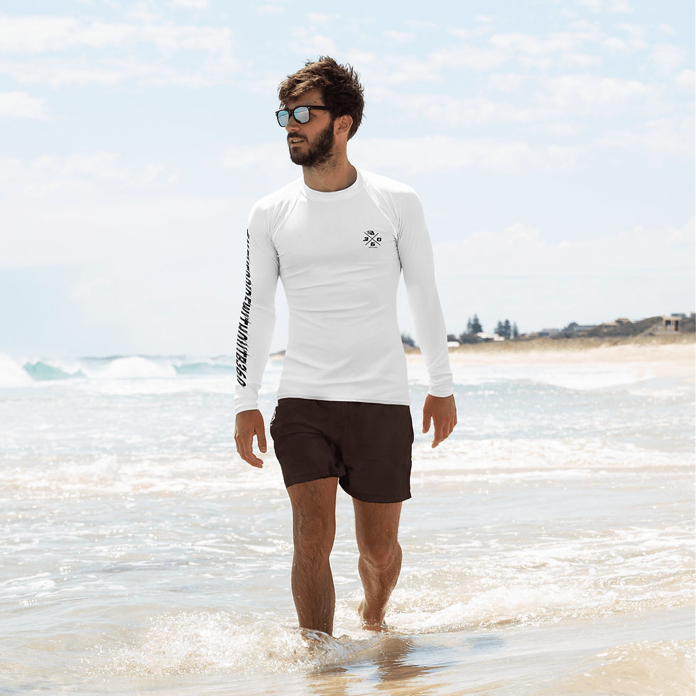 Thumbnail: Rashguard mit 18% Elastan Lycra für Herren mit UV Schutz #NEVERRIDE weiß