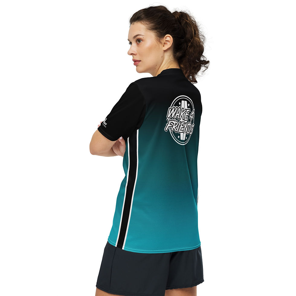 Miniaturbild: recyceltes quick-dry T-Shirt Ridershirt mit UV Schutz Wake4Friends sw/türkis