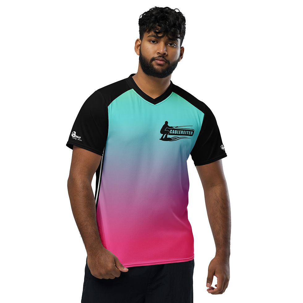 Thumbnail: recyceltes quick-dry T-Shirt Unisex Ridershirt mit UV Schutz Cablereiter pink-bl
