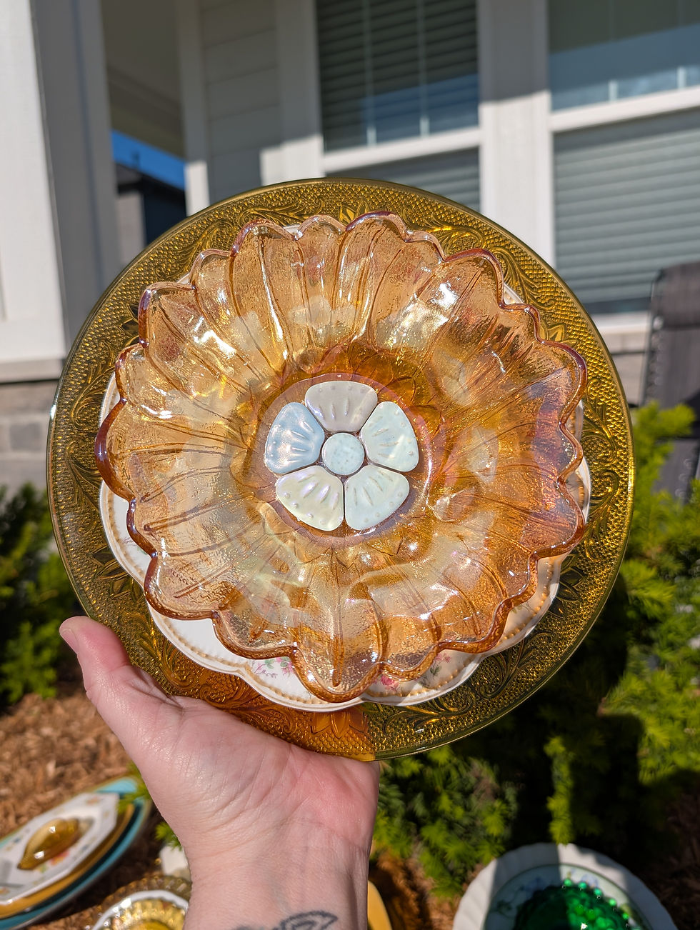 Thumbnail: Golden Blush – Upcycled Glass Garden Flower