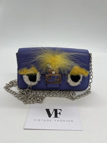 Fendi Fendi Baquette micro Monster – borsa vintage Eccellente, Cammello, Tela Triomphe