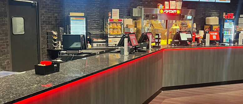 Commercial quartz countertops at Celebration Cinema fabricated and installed by Integrity Granite