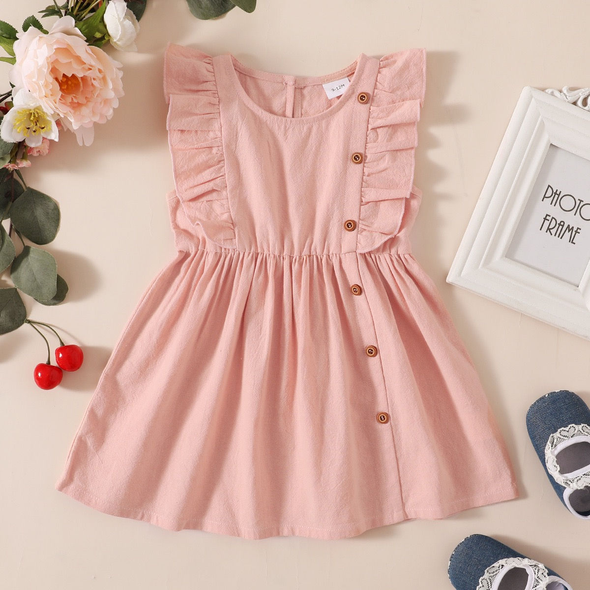 1pc Baby Girl Sleeveless cotton Solid casual Dress