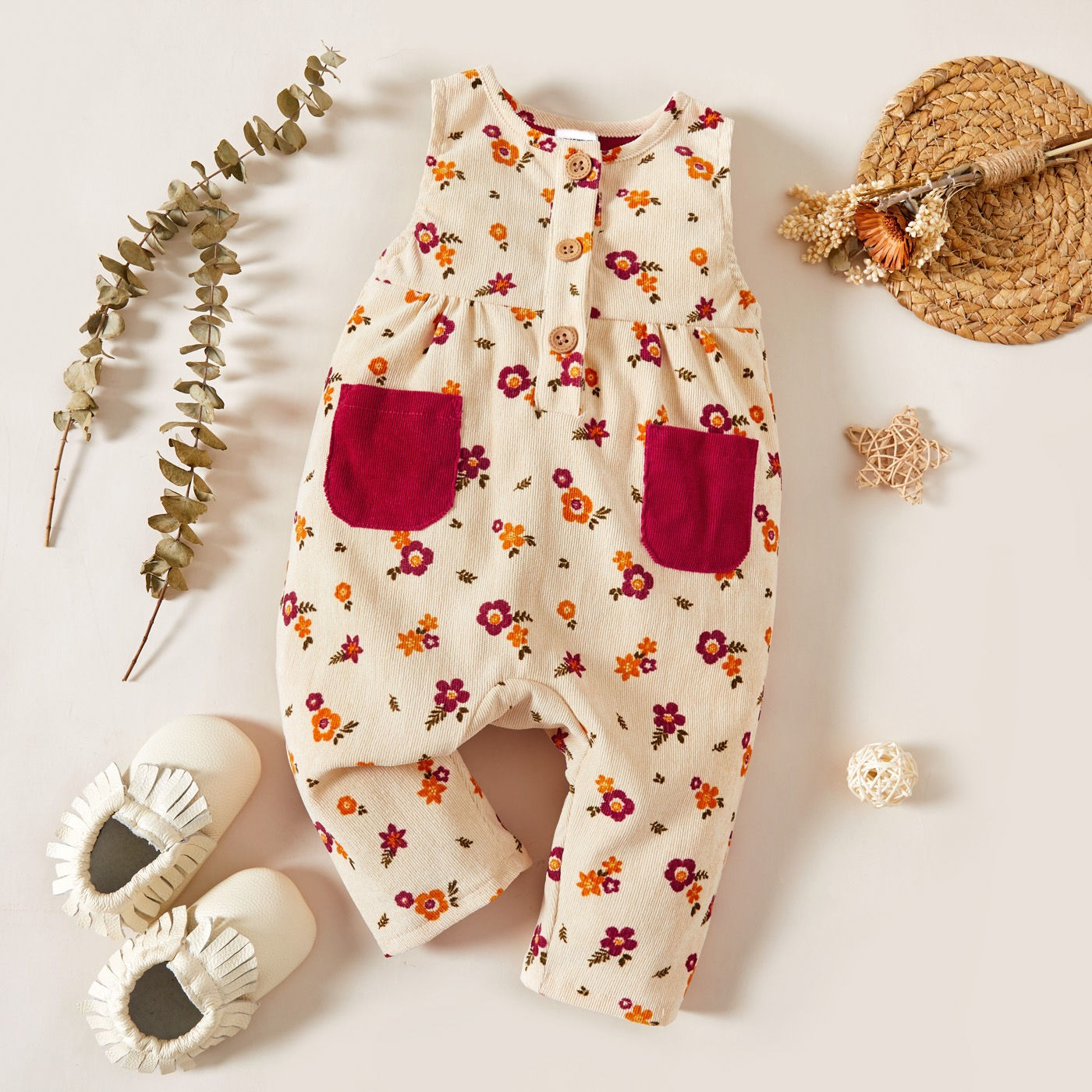 Baby floral print sleeveless jumpsuit
