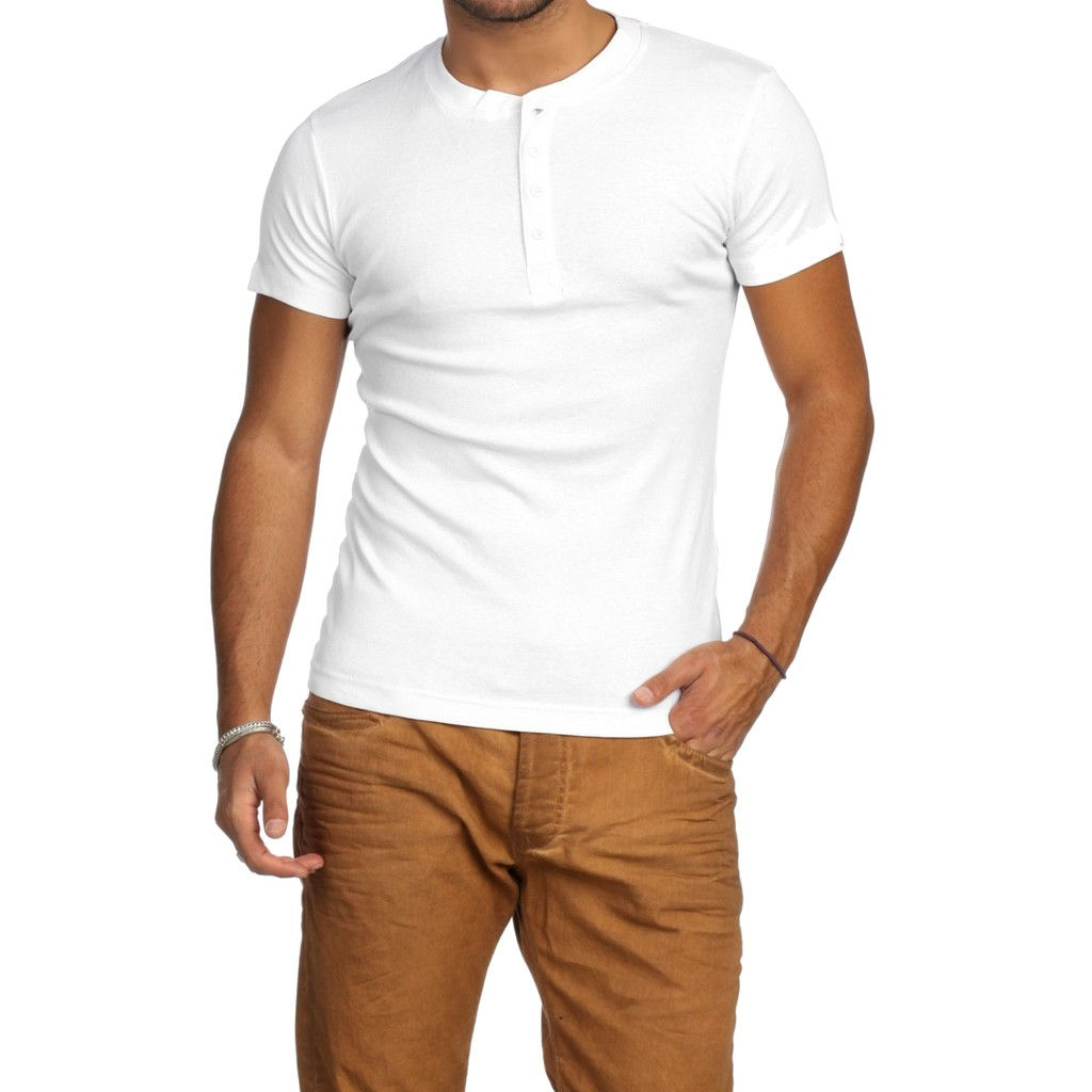 Kit 2 Camiseta Henley Canelado Masculina 4 Botões Slim M Curta