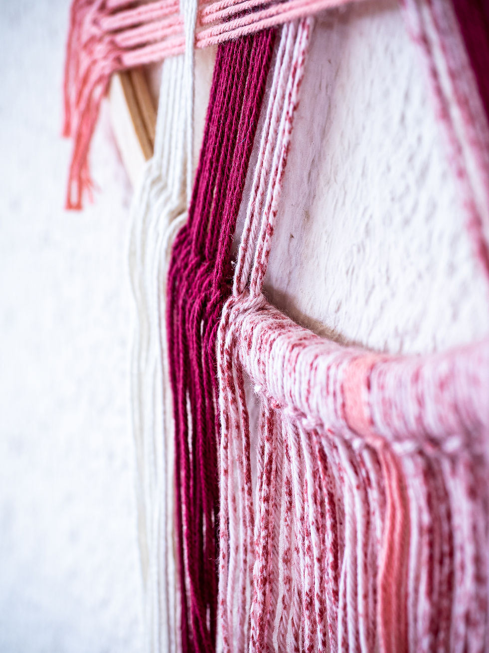 Miniature : Tissage croisé "framboise, rose et blanc"