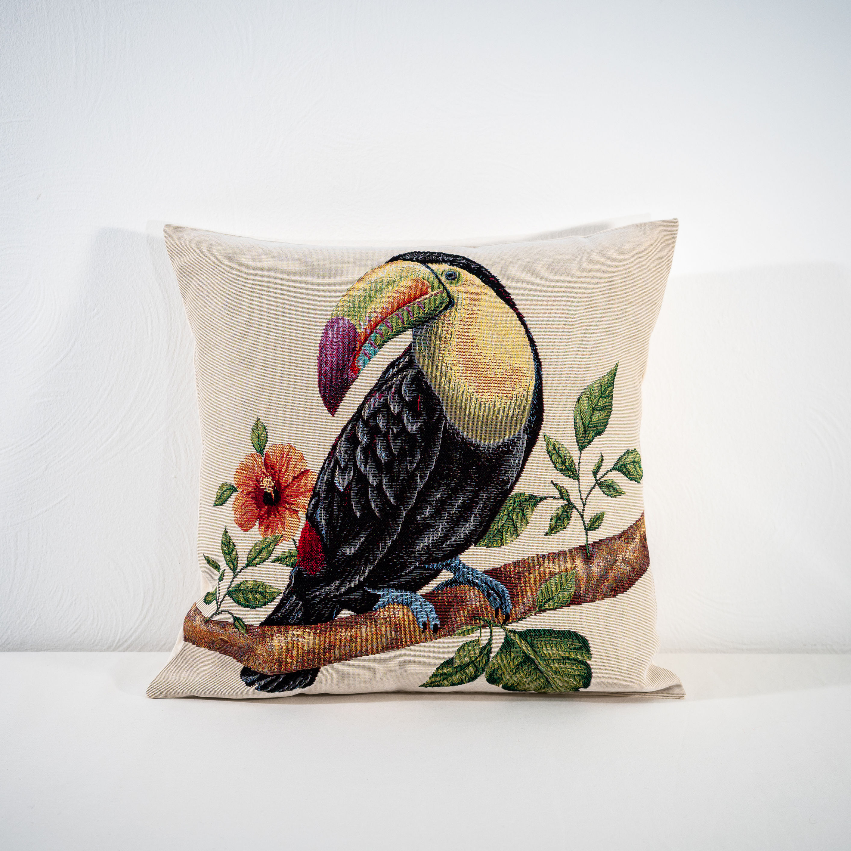Coussin jacquard "toucan"