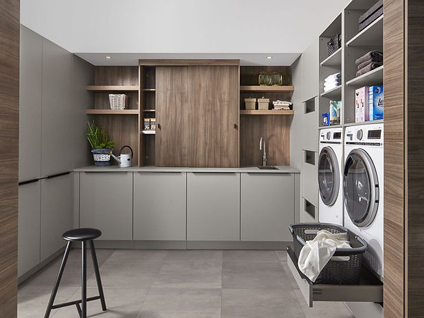 Utility Room Design -X-TU platinum grey VU Urban walnut - Three River Kitchens Chelmsford