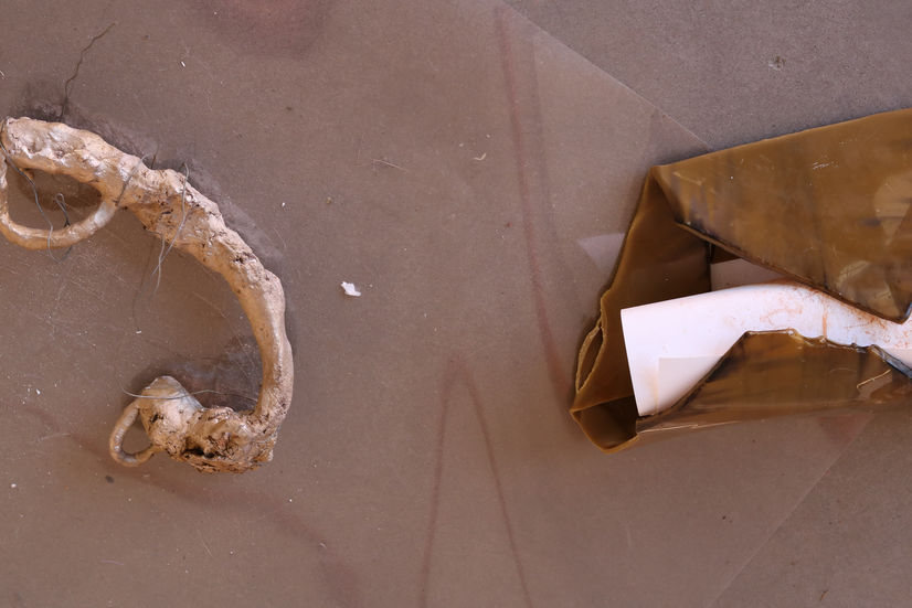 View of an assemblage made of bronze casting wax, Artefac, paper and acetate at Iteration II 2023