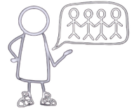 Personnage pointant un groupe de personnes