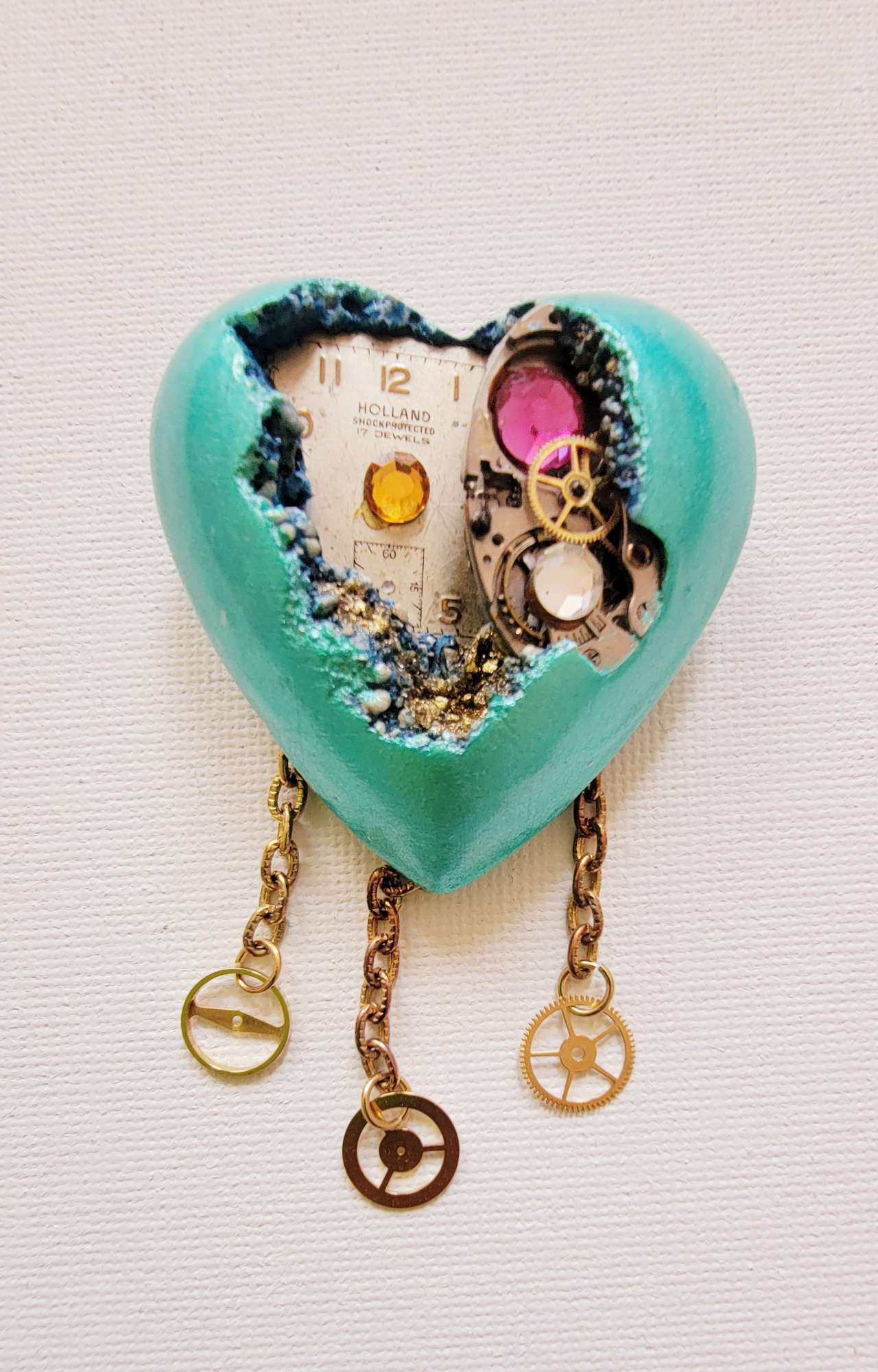 Vintage Heart Clock Brooch