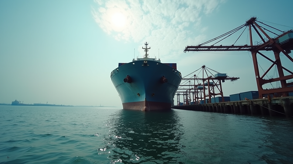 Eye-level view of a large cargo ship docked at Jakarta port