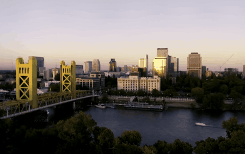 Sacramento Tower Bridge rising over the Sacramento River