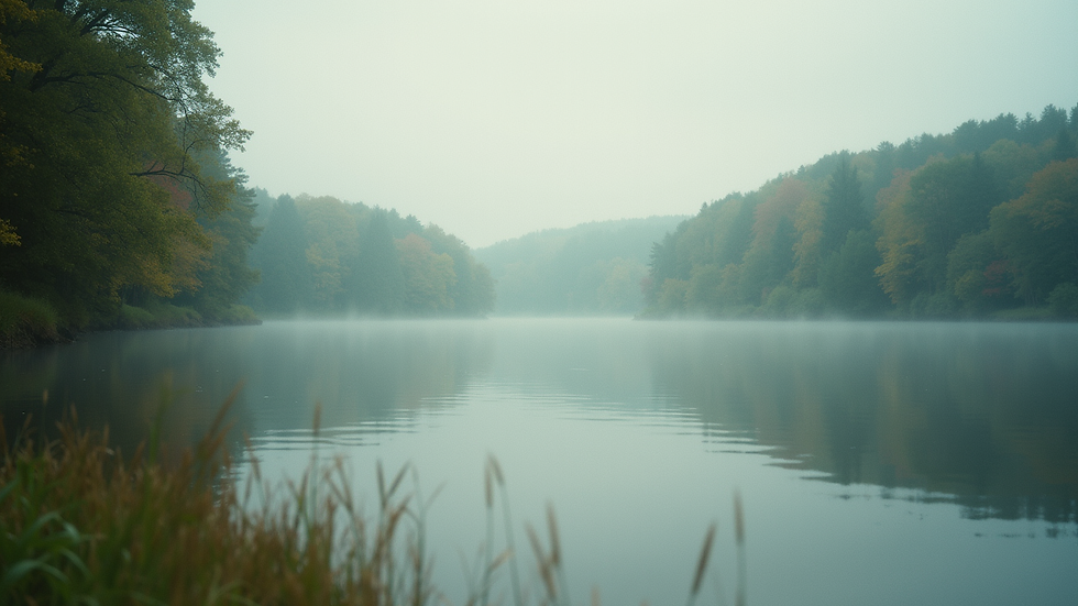 Close-up view of a serene nature scene with a calm lake