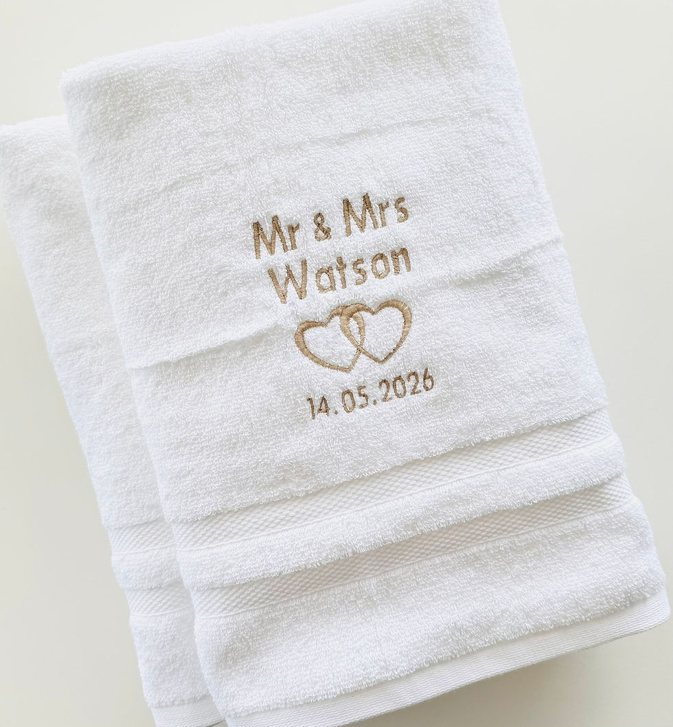 Thumbnail: Love heart Mr & Mrs wedding towels