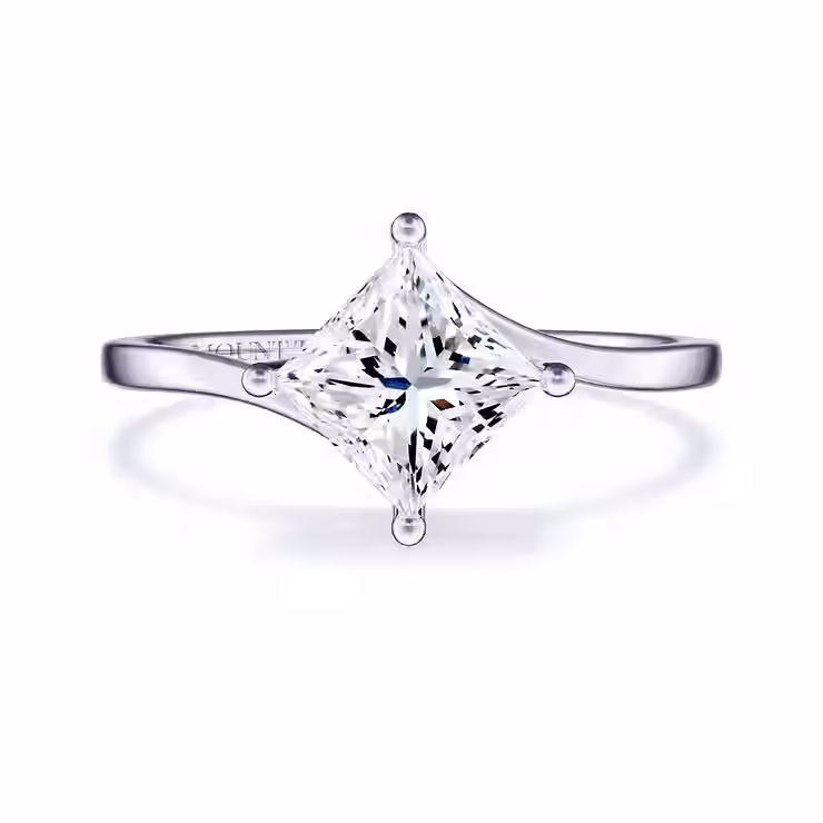 Simple Twist Shank Solitaire Princess Cut Diamond Ring
