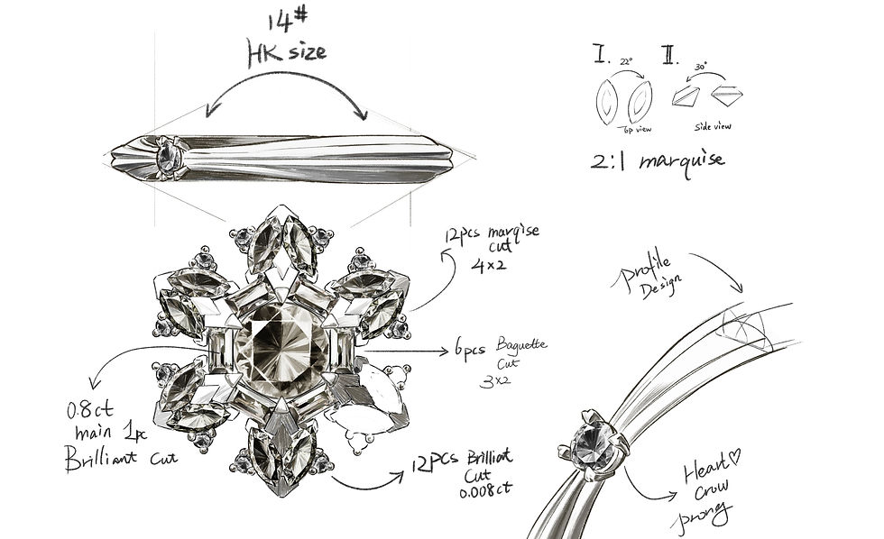 Snowflake Diamond Ring Design Drawing