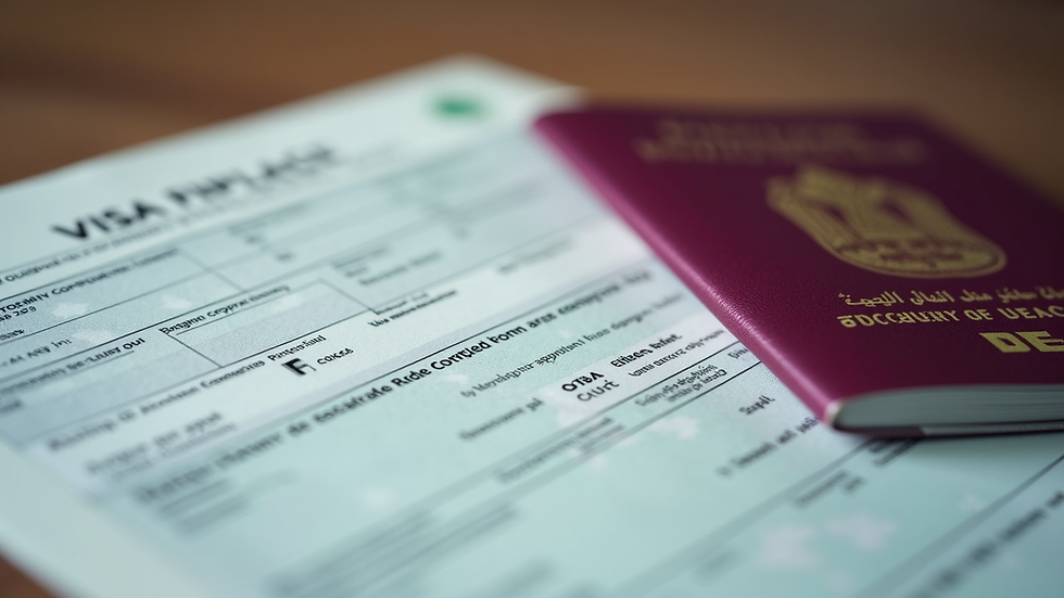 Close-up view of UAE visa application form and passport