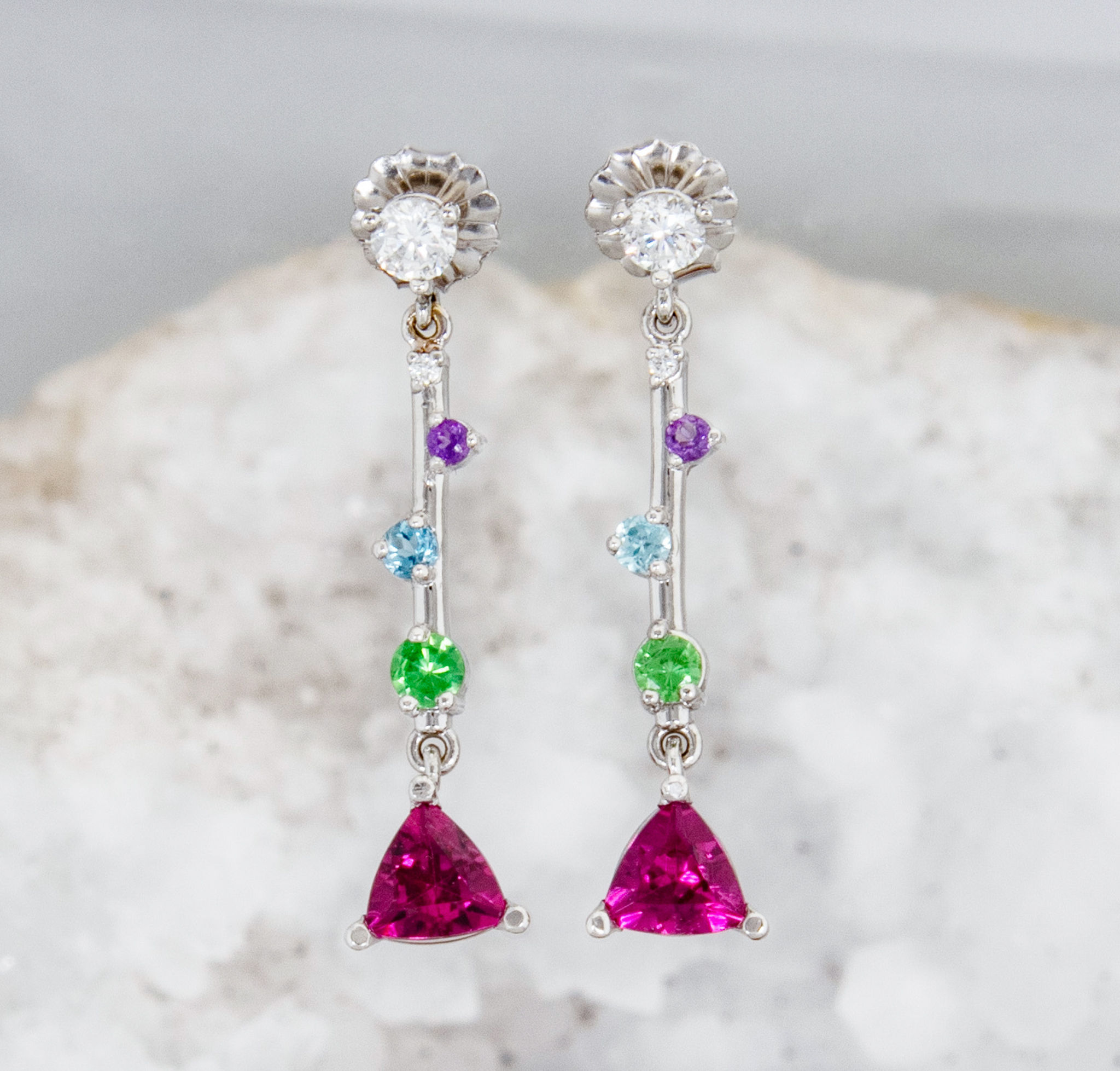 Rubellite, Tourmaline, and Tsavorite Earrings