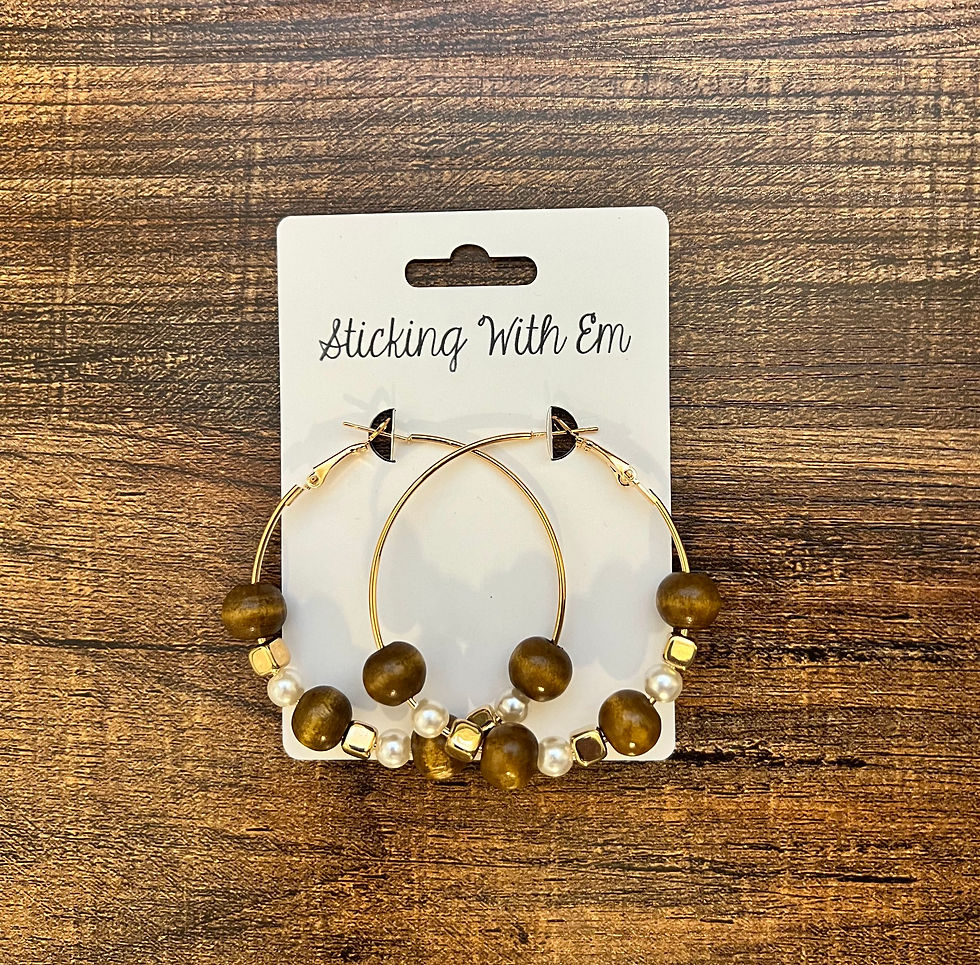 Gold, Wood & Pearl Beaded Hoops