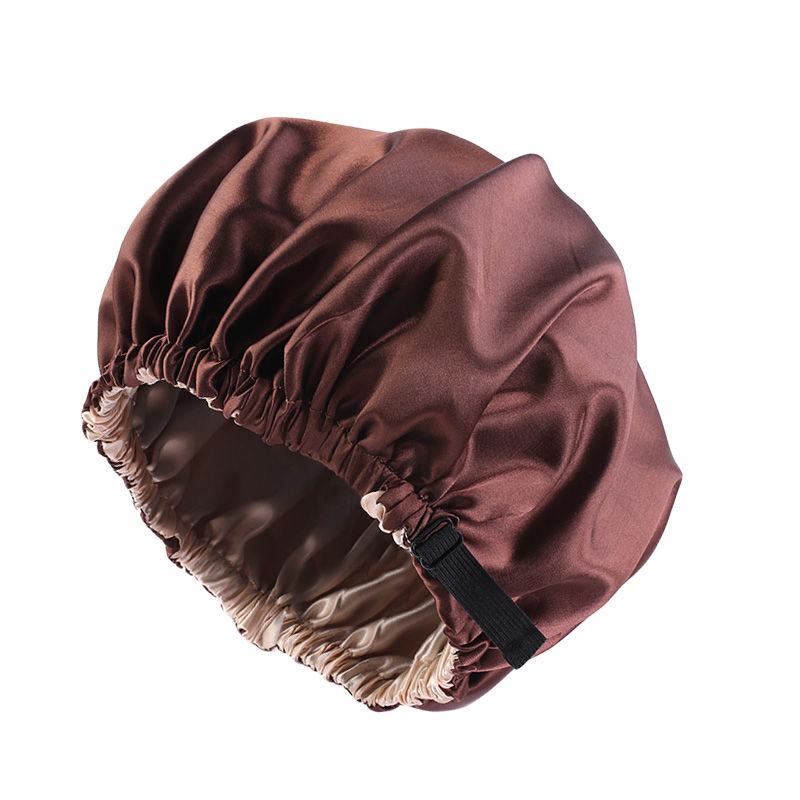 Thumbnail: New Women Large Satin Bonnet Silky Night Sleeping Cap Adjusting Button Night Hat