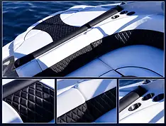 Detailansicht von weiß-schwarz gesteppten Bootssitzen