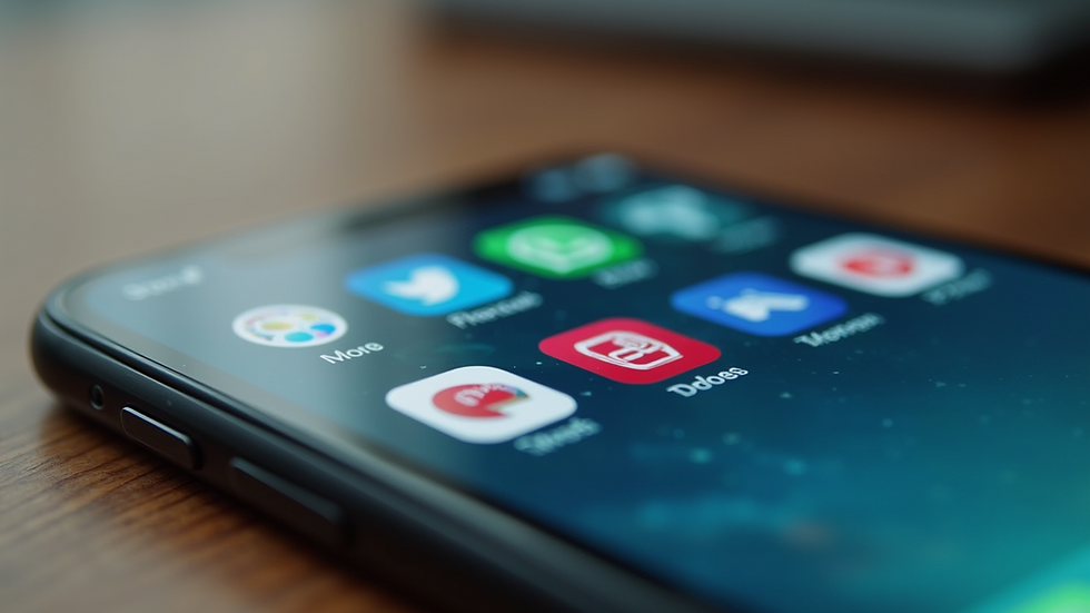 Close-up view of a smartphone displaying various app icons