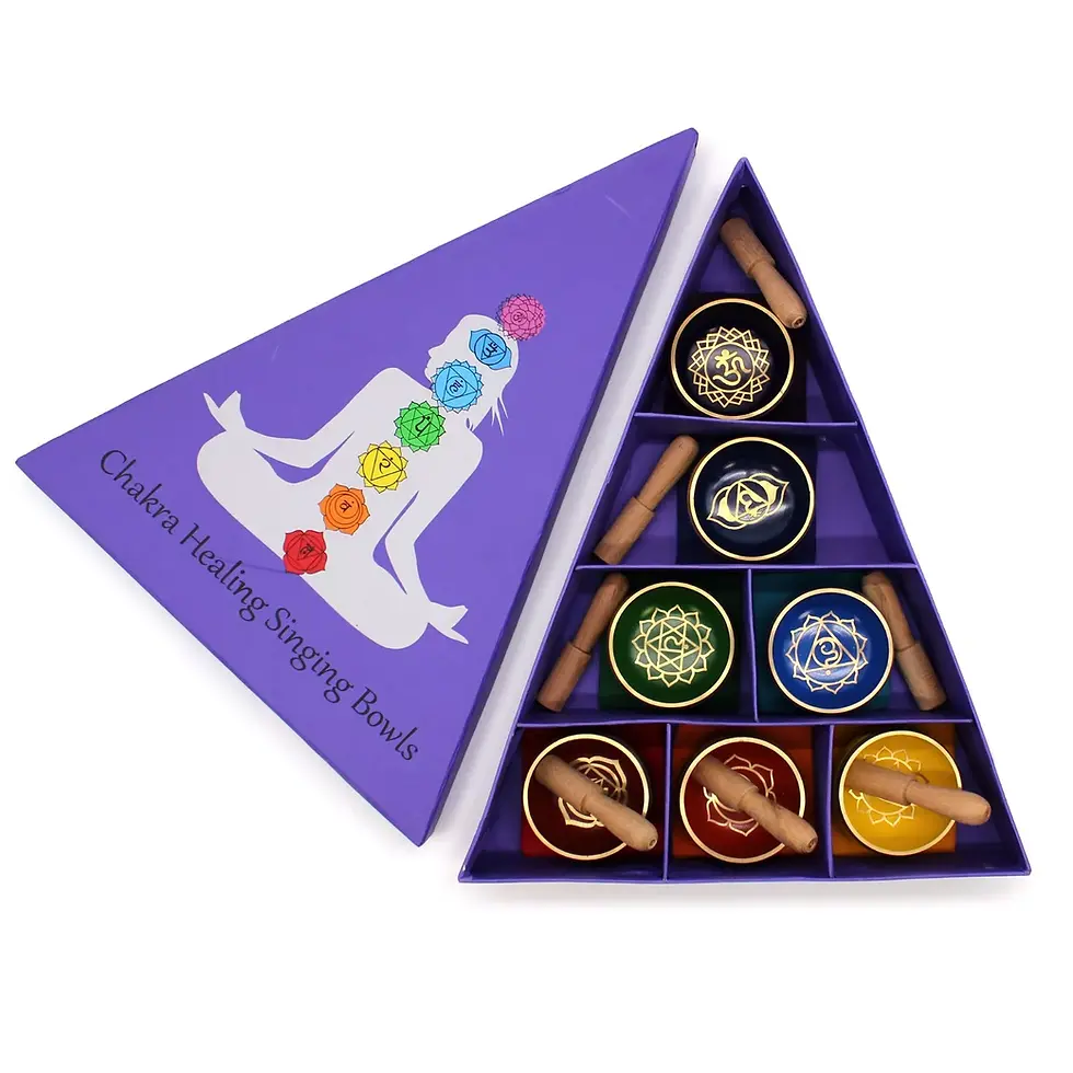 Thumbnail: 7 x Handcrafted Chakra Singing Bowls - Complete Pyramid Gift Set
