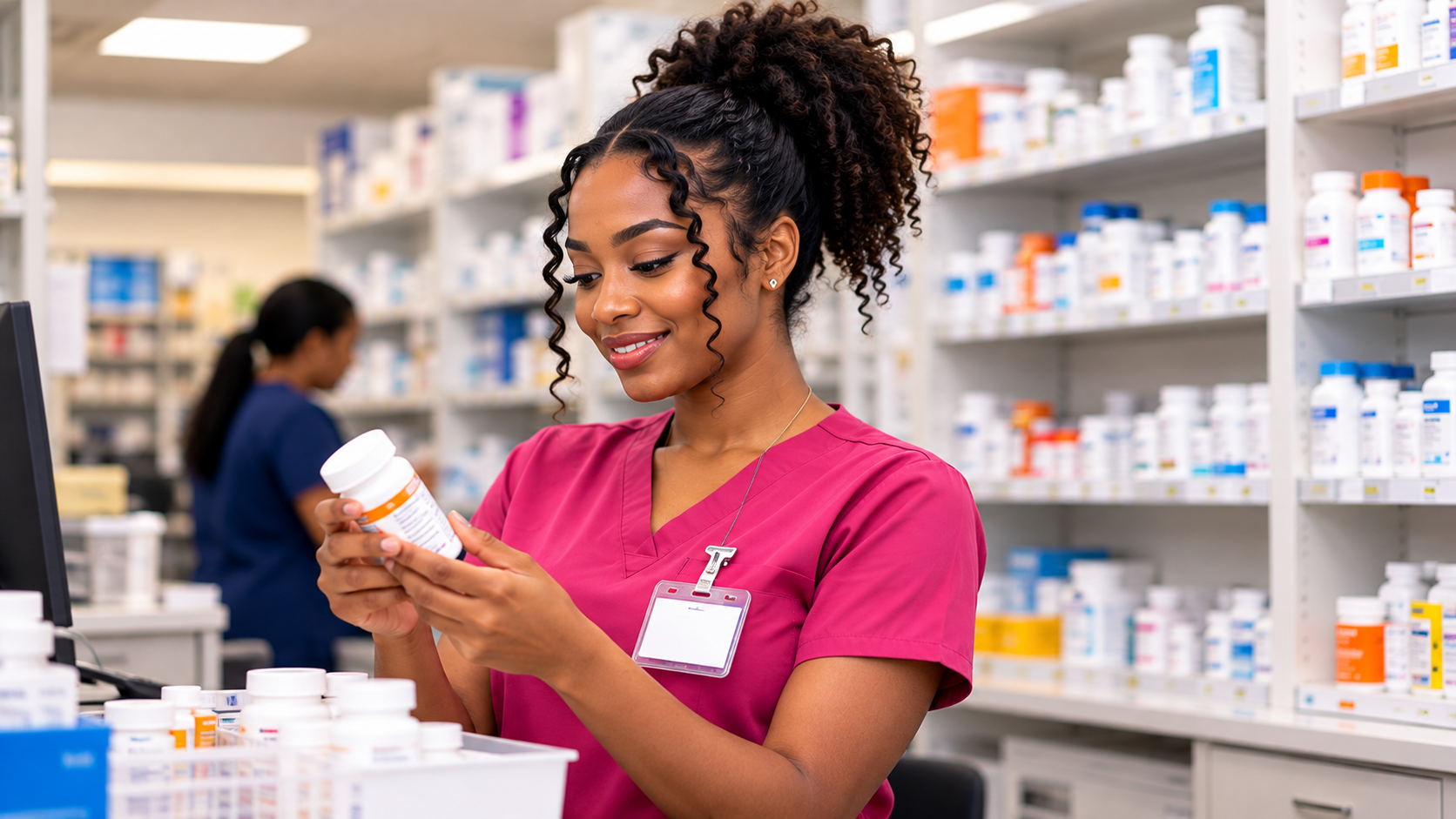 Pharmacy technician working in a pharmacy
