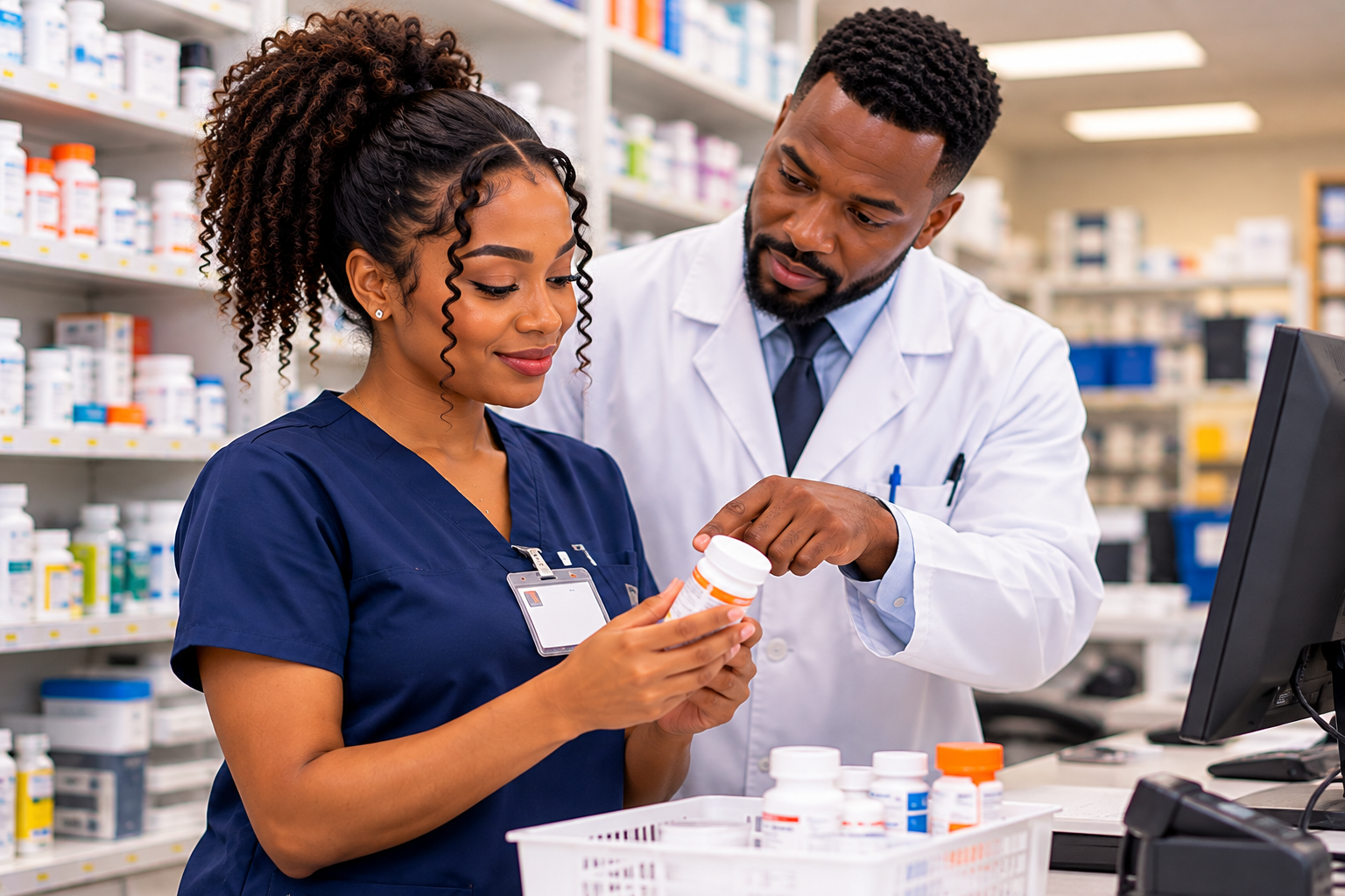 Pharmacy professional guiding a learner during practical experience