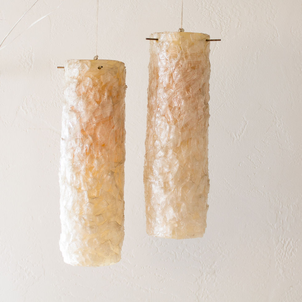 Spun Lucite Swag Lamp Set | Peach Champagne