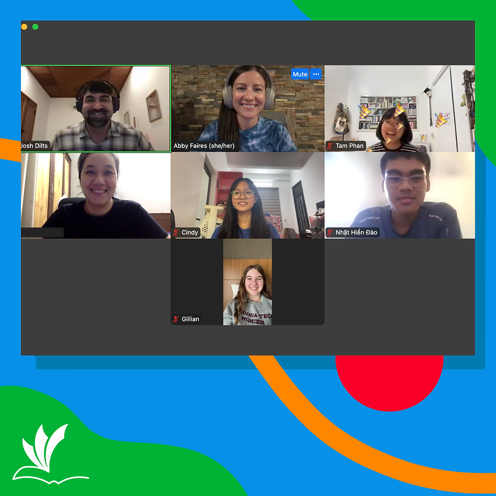 Vietnamese and American high-school students sharing a video call together