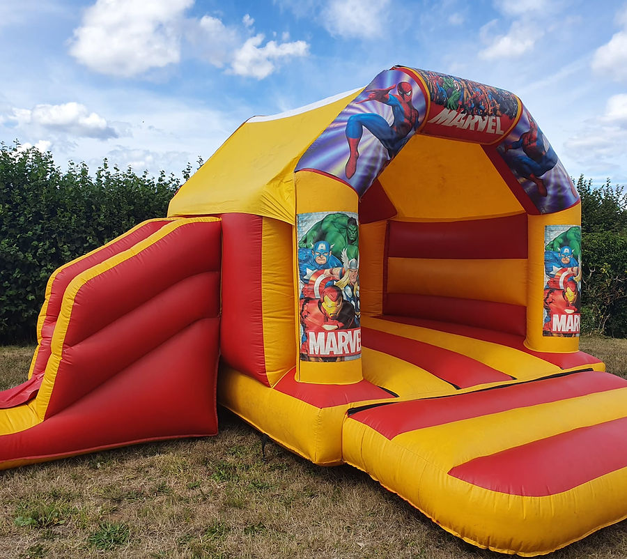 Marvel Castle with Slide, a bounce and slide combo for hire from Bounceriffic