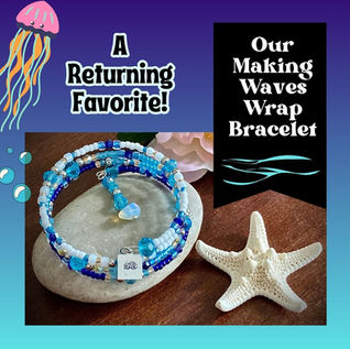 Our bestselling blue and white beaded wrap bracelet is back, just in time for summer!