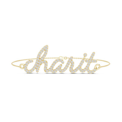 Custom pave diamond nameplate chain bracelet produced by fine jewelry manufacturer