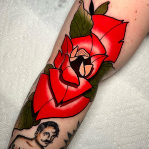 rose tattoo, neotraditional tattoo, flower tattoo