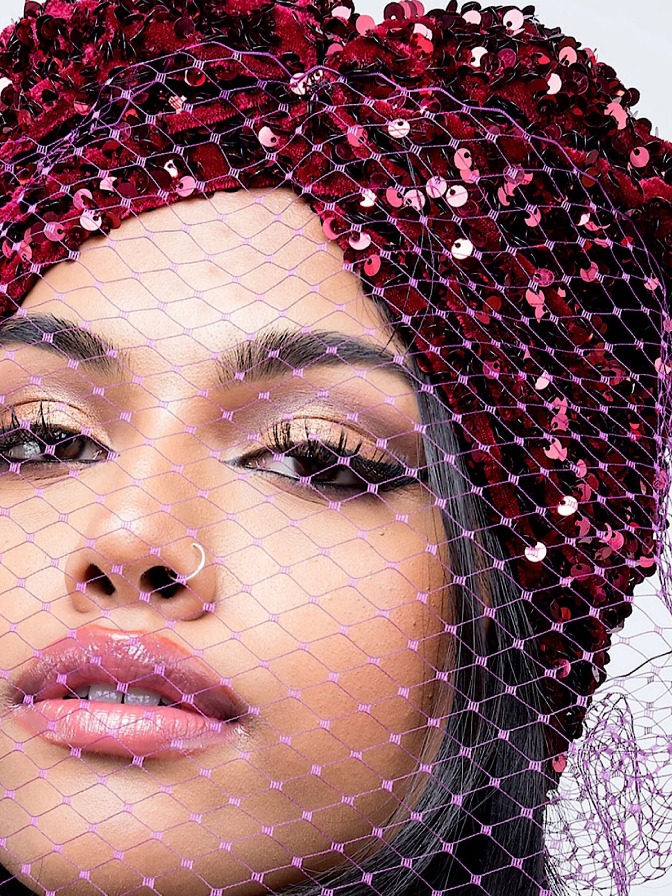 SEQUIN + VEILED HEADWRAPS - Burgundy