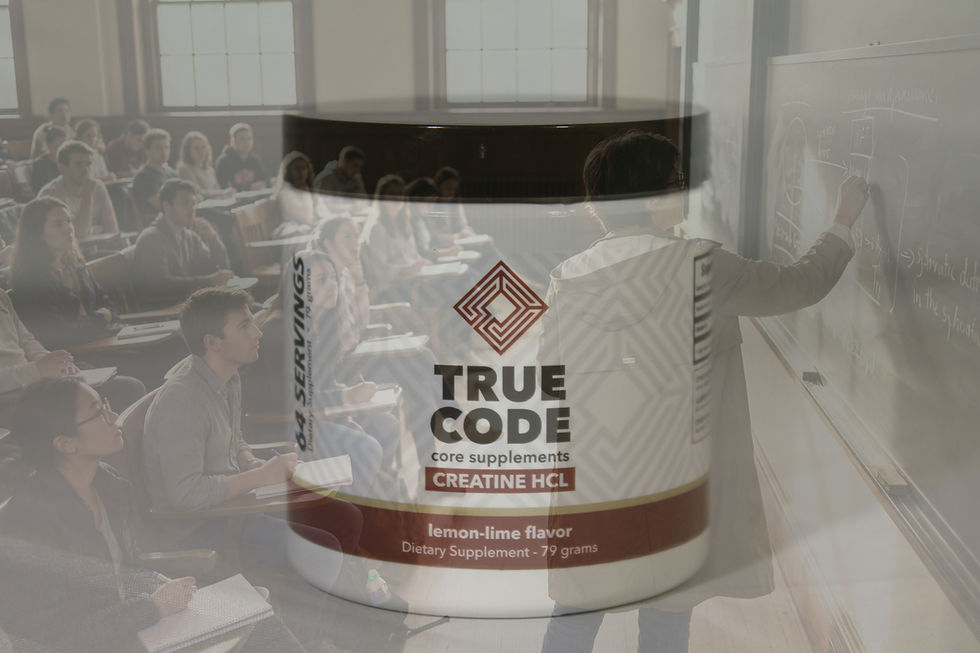 True Code Creatine HCl supplement perfectly blends with the academic setting, symbolizing strength for both body and mind.