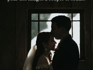 Première de couverture du guide pour photographe et vidéaste de mariage avec une photo de mariés en contre jour