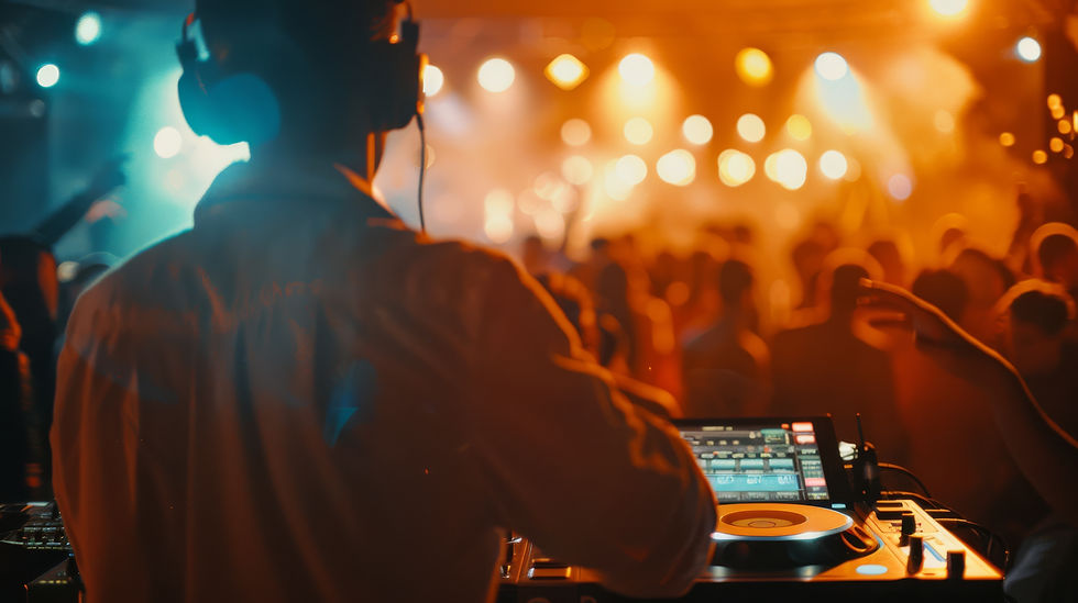 Wedding DJ performing at a New Jersey wedding reception with lively crowd and professional sound setup