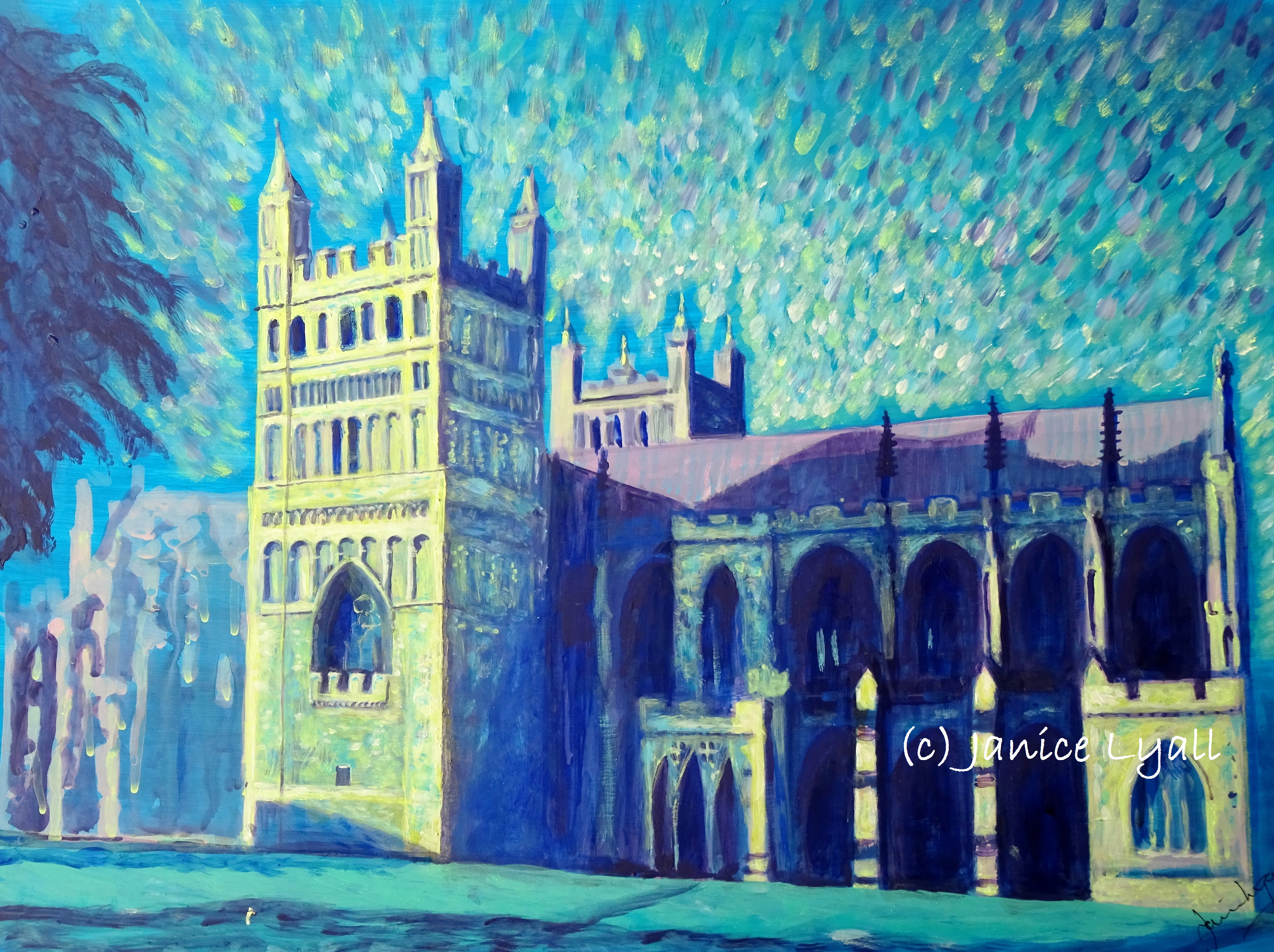 Exeter Cathedral cloaked in shadow