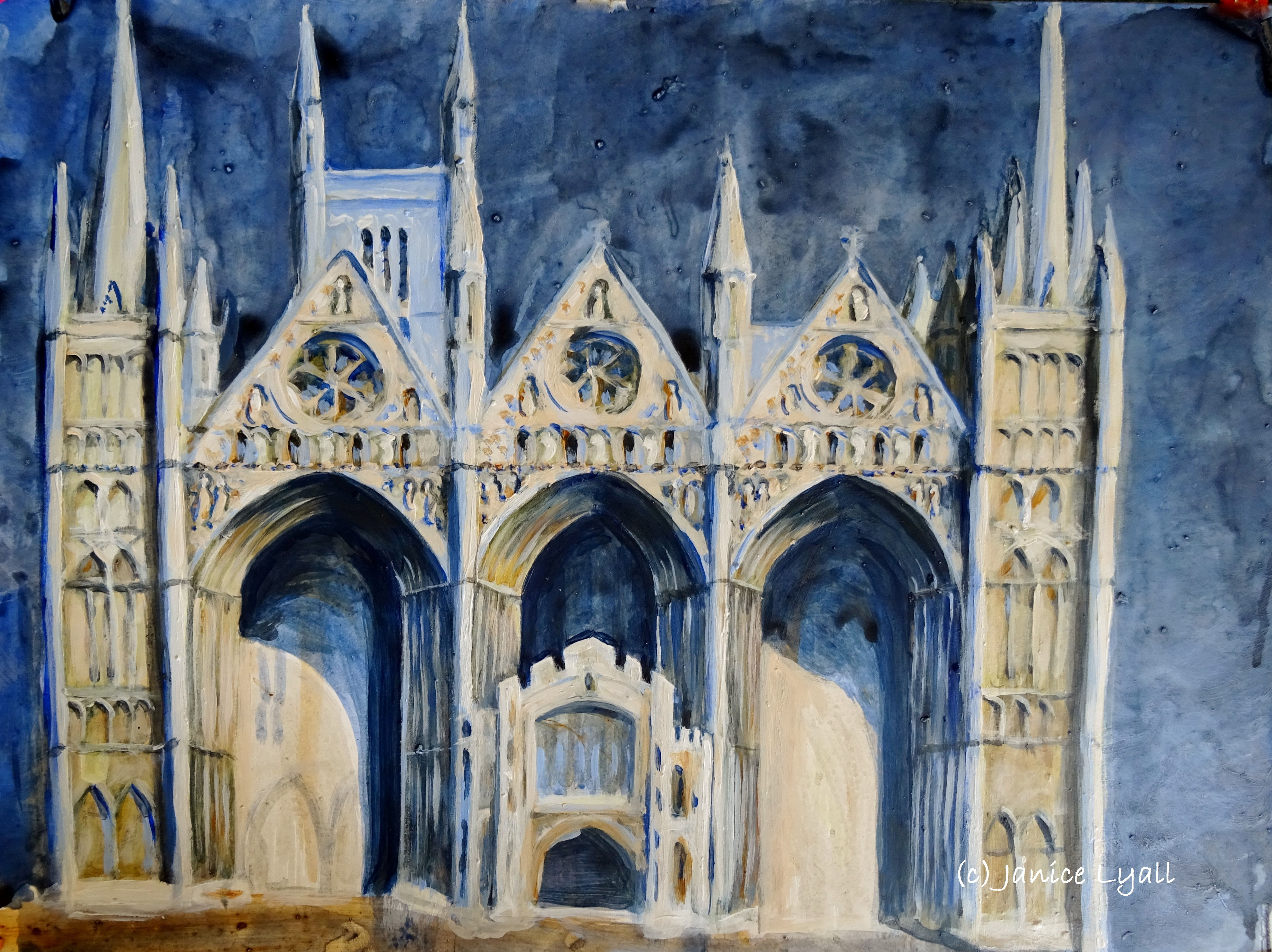 'Peterborough Cathedral West Front in Mooonlight'