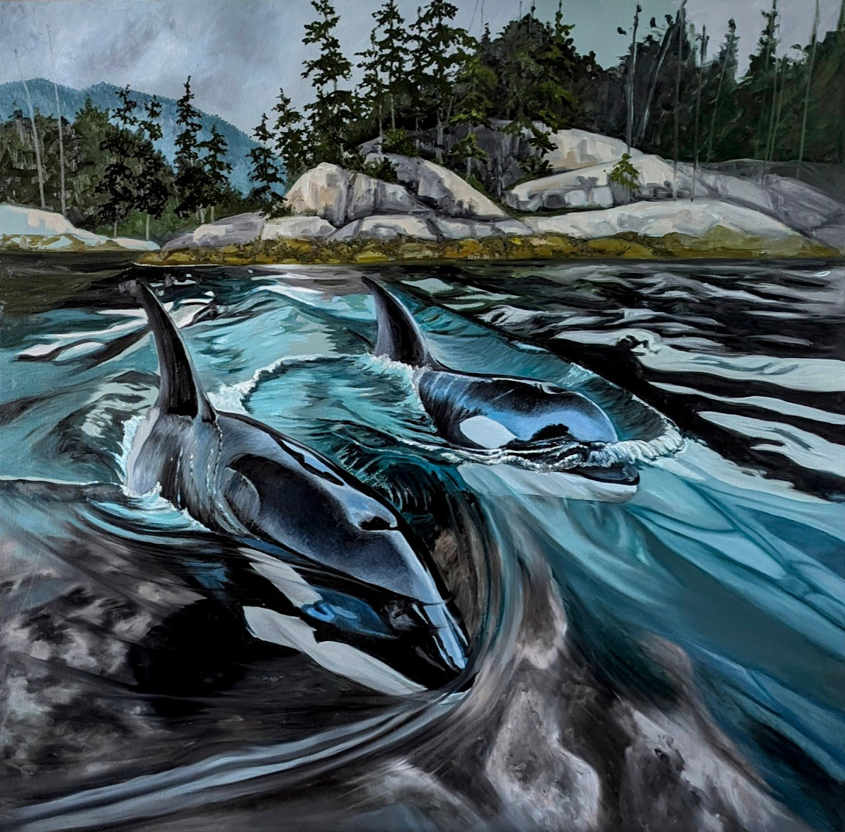 Vancouver Orca Whales, oil painting