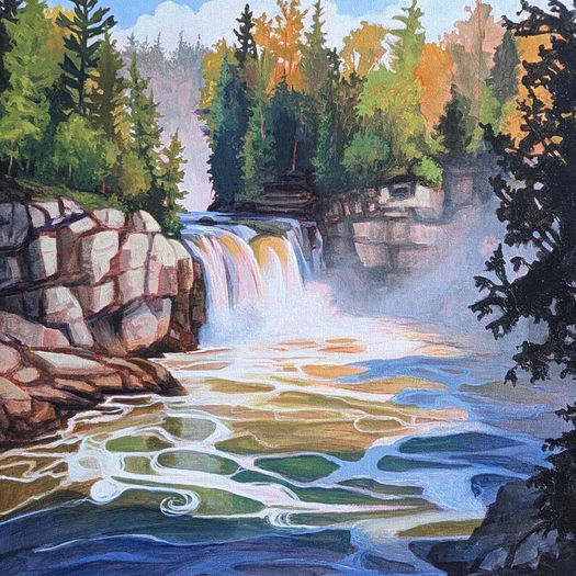 A painting of a waterfall