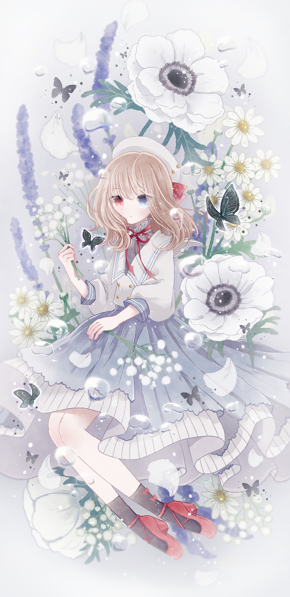 少女と花のイラストレーション
