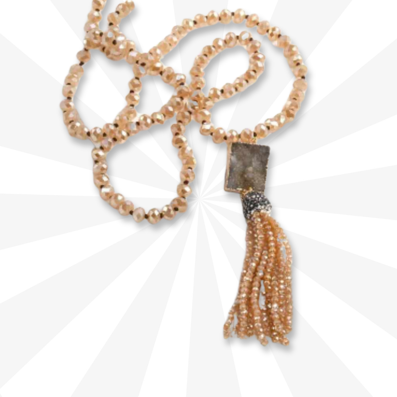 Boho Beaded Beige Tassel Pendant