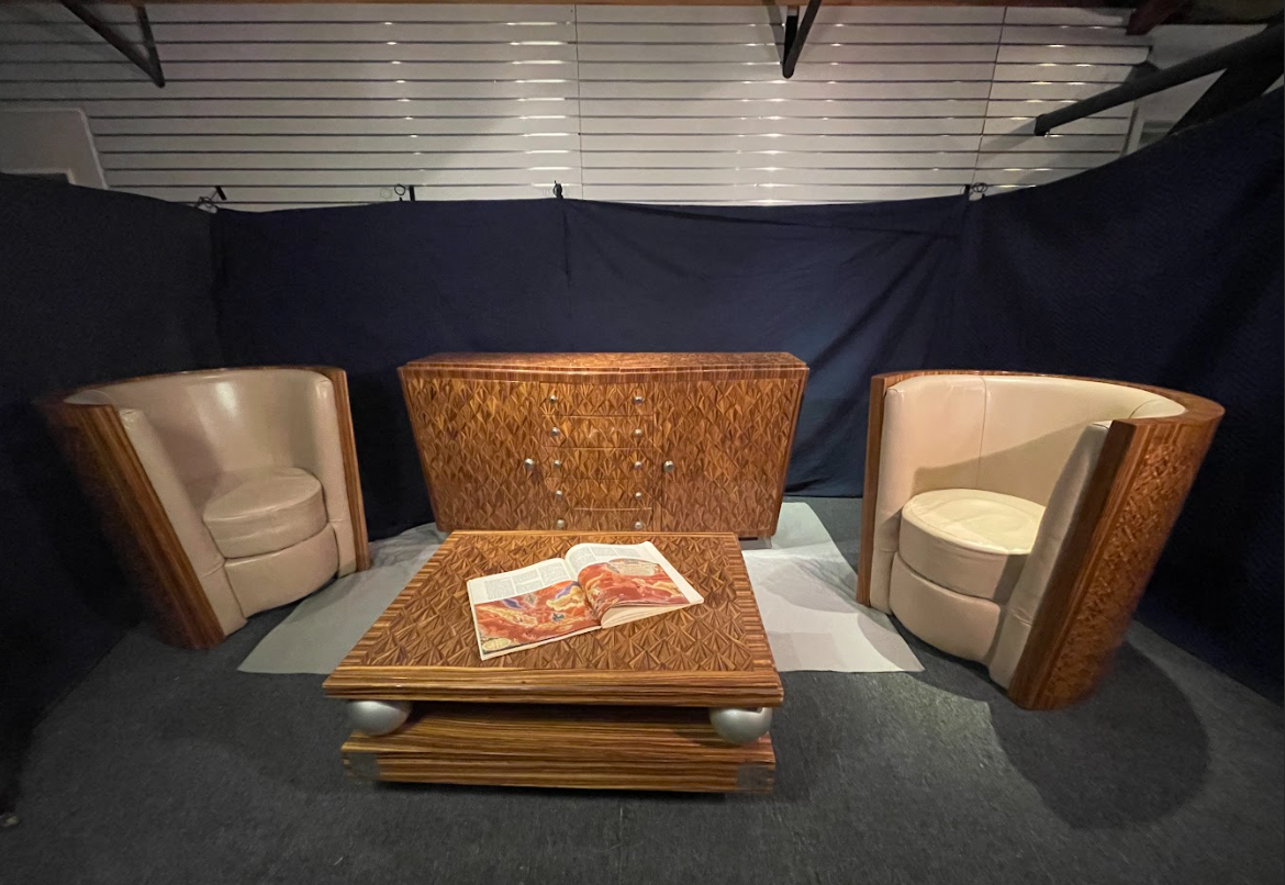 Exotic Wood Fan Inlay Collectible Settee