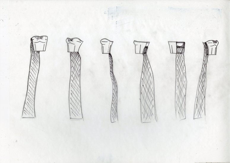 Garment construction sketches exploring seam and structure variations from Parsons coursework